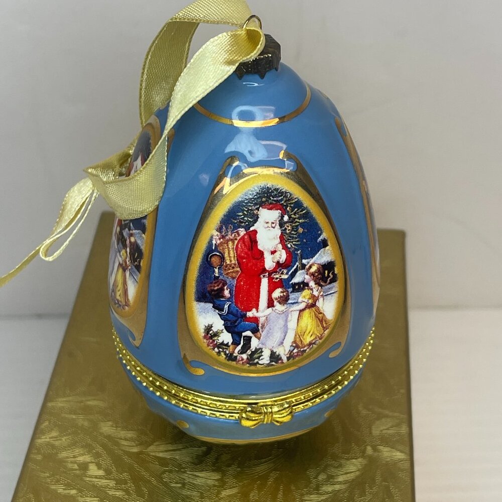 Mr Christmas 2008 Musical Egg Ornament Santa Blue Valerie Parr Hill - CR1092